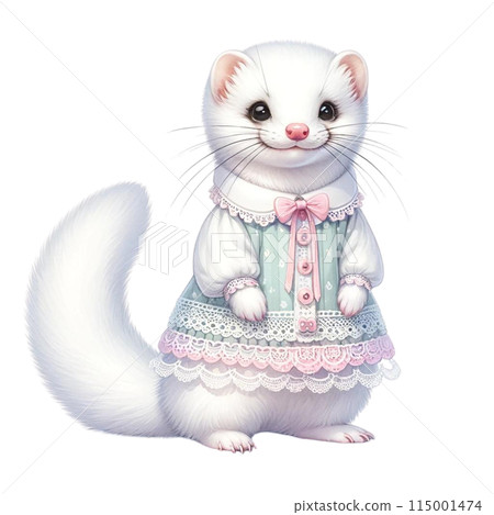 Illustration of a ferret wearing blue clothes Illustration of a ferret wearing blue clothes 115001474