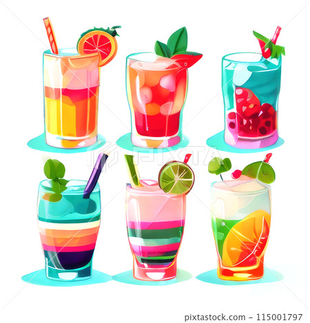 Set of the refreshing colorful cocktails. 115001797