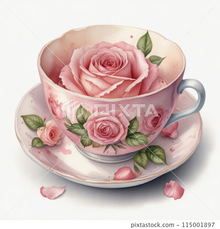 Cup of tea and rose flower. Cup of tea and rose flower. 115001897