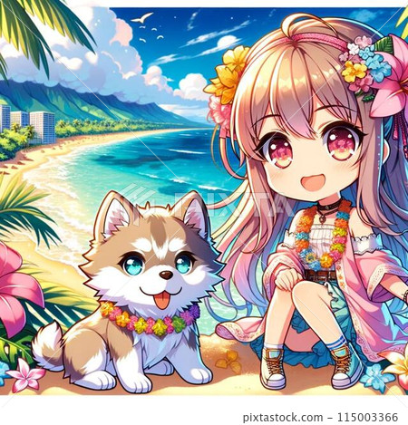Adventures in Tropical Hawaii: A lovely moment with a little idol and a husky 115003366