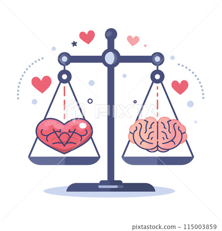 Exploring Inner Personality: Emotional Intelligence In Modern Flat Cartoon Style With Heart And Brain On Balanced Scale Symbol. Tiny People. Exploring Inner Personality: Emotional Intelligence In Modern Flat Cartoon Style With Heart And Brain On Balanced Scale Symbol. Tiny People. 115003859