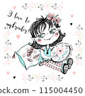 A cute girl embroiders on a hoop. Vector. 115004450