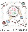 I love embroidery A handmade postcard. Vector. 115004451