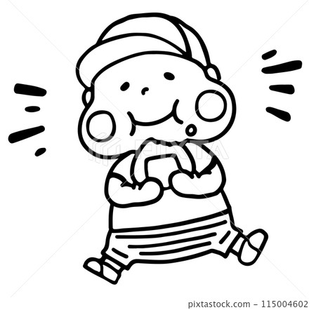 一個男孩把飯糰塞進嘴裡的線畫 115004602