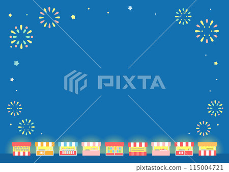 Summer festival food stalls and fireworks frame background material 115004721