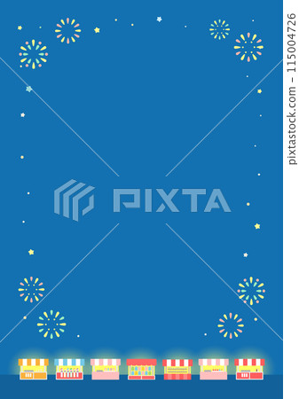 Summer festival food stalls and fireworks frame background material-vertical size Summer festival food stalls and fireworks frame background material-vertical size 115004726