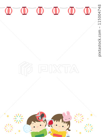 夏季節日框架，煙火和浴衣兒童插圖 04 115004748