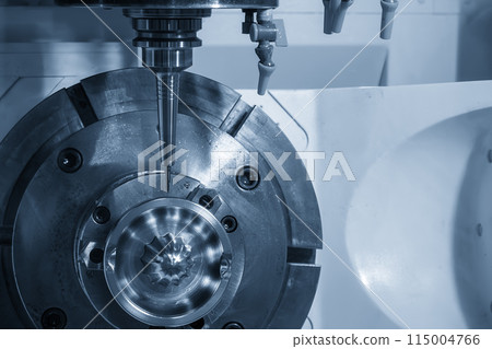 The 5-axis CNC milling machine  cutting the automotive part with solid ball end mill tool. 115004766