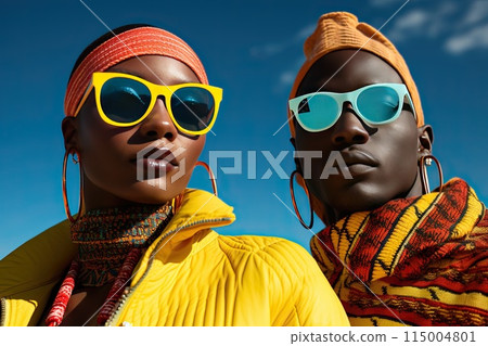 Men and women of african american ethnicity in fashionable clothes 115004801