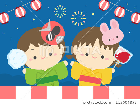 夏季節日煙火和可愛的孩子們玩得開心的插圖 03 夏季節日煙火和可愛的孩子們玩得開心的插圖 03 115004855