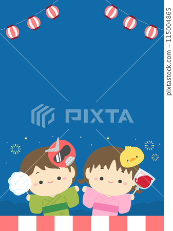 Summer festival fireworks and cute children having fun background frame material 02 115004865