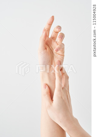 Woman's hands and white background Woman's hands and white background 115004928