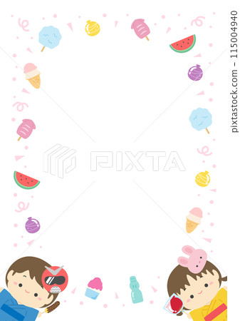 Summer festival food stalls and children wearing yukata frame background material 03 Summer festival food stalls and children wearing yukata frame background material 03 115004940