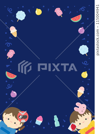 Summer festival food stalls and children wearing yukata frame background material 02 Summer festival food stalls and children wearing yukata frame background material 02 115004941
