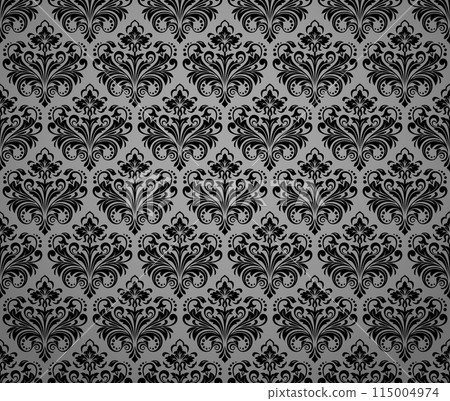 Floral pattern. Vintage wallpaper in the Baroque style. Seamless vector background. Gray and black ornament for fabric, wallpaper, packaging. Ornate Damask flower ornament 115004974