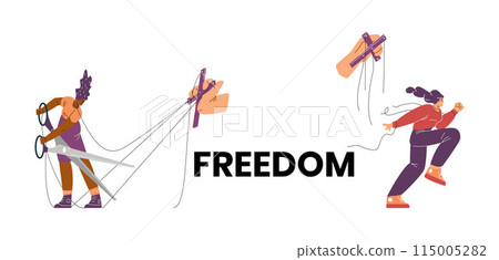 Vector set of puppets getting out of control. Isolated background. 115005282