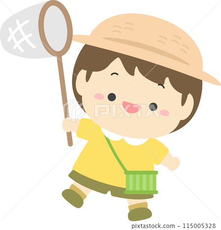 男孩用防蟲網和蟲籠去採集昆蟲,暑假兒童插畫素材02 男孩用防蟲網和蟲籠去採集昆蟲,暑假兒童插畫素材02 115005328