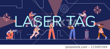 Vector concept of the laser tag gameplay with players equipped with weapons and protective gear 115005364