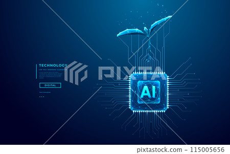 Sprouting Plant and AI chip. Artificial Intelligence evolution concept 115005656