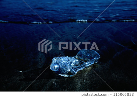 Plastic bottles in the ocean washed up on the beach Plastic bottles in the ocean washed up on the beach 115005838