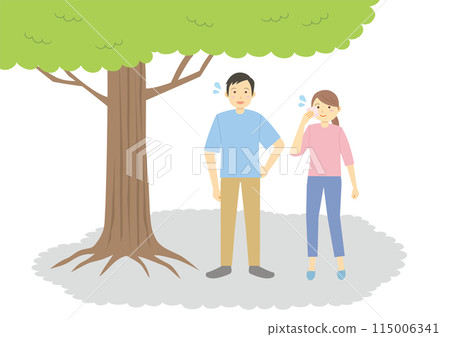 一組在樹蔭下休息的男女插畫 115006341