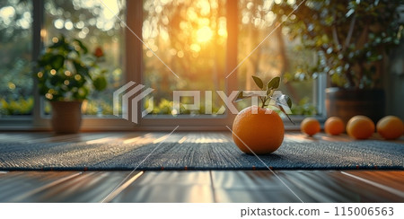 Sunlit orange on a cozy rug warms interior. Natural elements freshen home decor Sunlit orange on a cozy rug warms interior. Natural elements freshen home decor 115006563