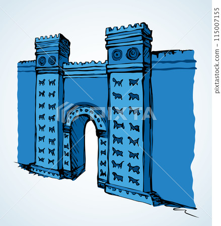 Babylonian Gate. Vector drawing scene Babylonian Gate. Vector drawing scene 115007155