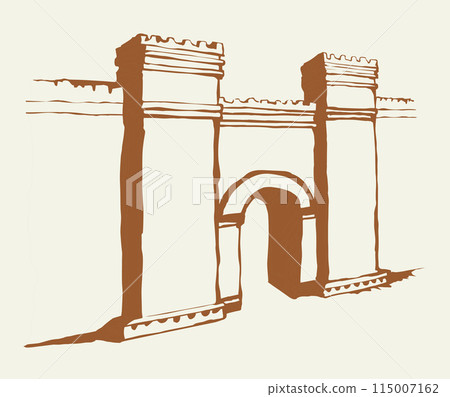 Babylonian Gate. Vector drawing scene Babylonian Gate. Vector drawing scene 115007162
