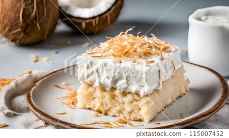 Tres Leches Sponge cake soaked in coconut milk, AI Generated 115007452
