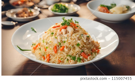 Crab Fried Rice served with delicious sides, AI Generated 115007455