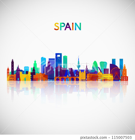 Spain skyline silhouette in colorful geometric style. Spain skyline silhouette in colorful geometric style. 115007503