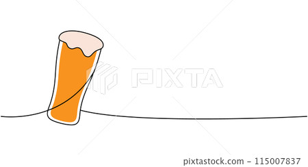 Beer glass one line colored continuous drawing. Beer pub products continuous one line illustration. Vector linear illustration. 115007837