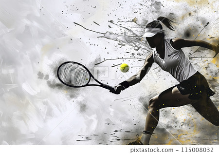 Dynamic female tennis player in action Dynamic female tennis player in action 115008032