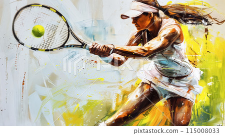 Dynamic tennis player action painting Dynamic tennis player action painting 115008033