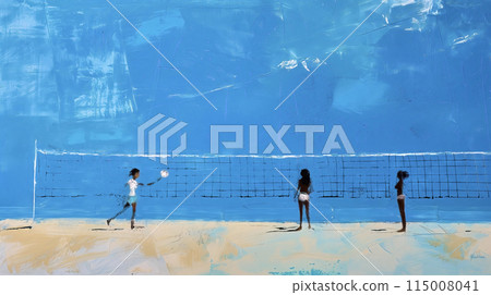 Beach volleyball game in abstract painting 115008041