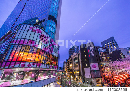 日本東京城市景觀 澀谷櫻花舞台前的櫻坂櫻花盛開 澀谷塔 = 5 樓 115008266