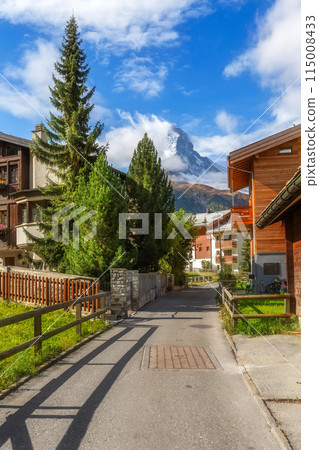 Matterhorn and Zermatt alpine village, Switzerland 115008433