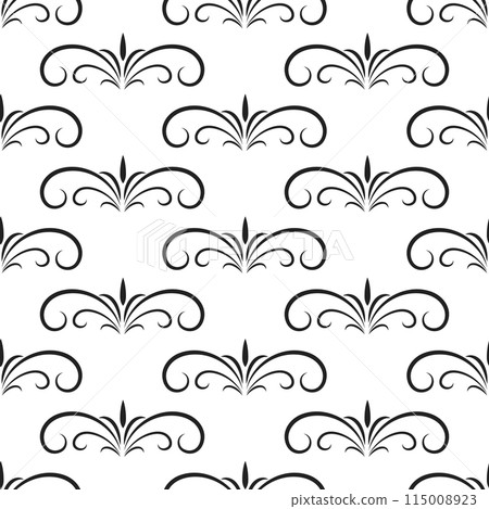 Seamless Pattern with Retro Ornamental Monochrome Decorative Scrolls, Swirls. Vector Illustration 115008923