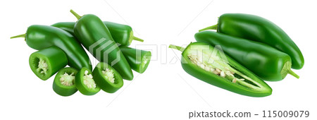 jalapeno peppers isolated on white background. Green chili pepper with full depth of field. 115009079