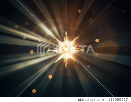Star flare with yellow rays and beams on dark background. Generated AI. 115009217