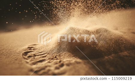 Dust particles sprayed by the wind. Sand on the ground or dust on the floor. Generative AI. 115009219