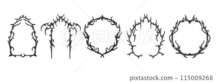 Gothic frame vector set, Neo tribal fantasy branches border, dark baroque vintage design element.  115009268