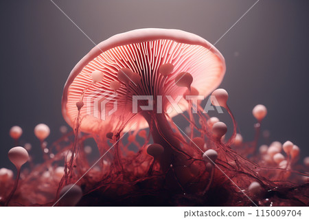 Close up of mushroom on black background 115009704