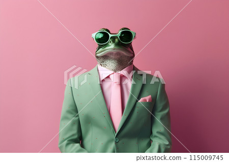 Frog in a green jacket and pink tie 115009745