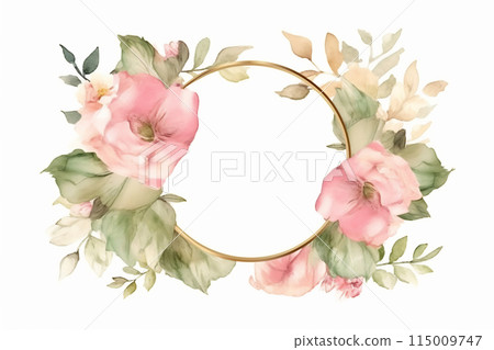 Wreath of flowers. Greeting card with flowers. Can be used as an invitation card for wedding, birthday and other holiday and summer background 115009747