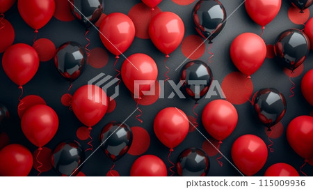 Red and Black Balloons Floating in the Air Red and Black Balloons Floating in the Air 115009936