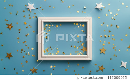 White Box With Gold Stars on Blue Background 115009955