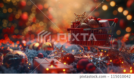 Shopping Cart Filled With Red Christmas Balls 115010042