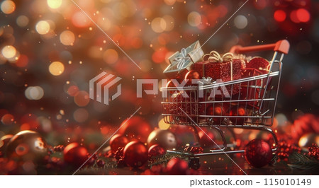 Shopping Cart Filled With Red Christmas Balls Shopping Cart Filled With Red Christmas Balls 115010149