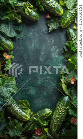 Abundant Cucumbers Surrounded by Green Leaves 115010151